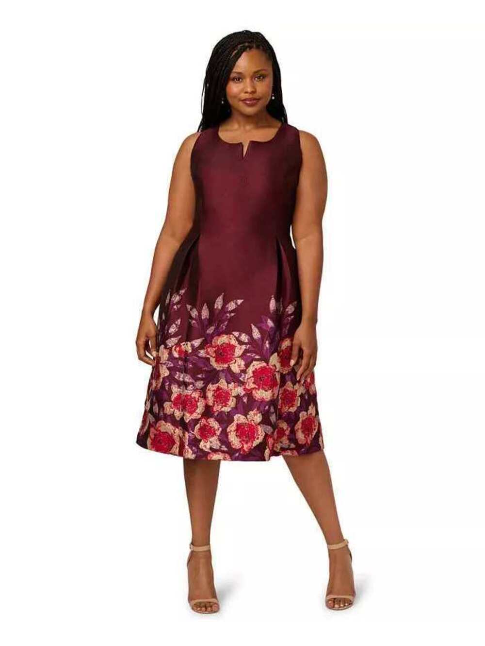 Adrianna Papell Plus Size 16W NWT Scoop Neck Notch Midi Dress Plum Multi Floral